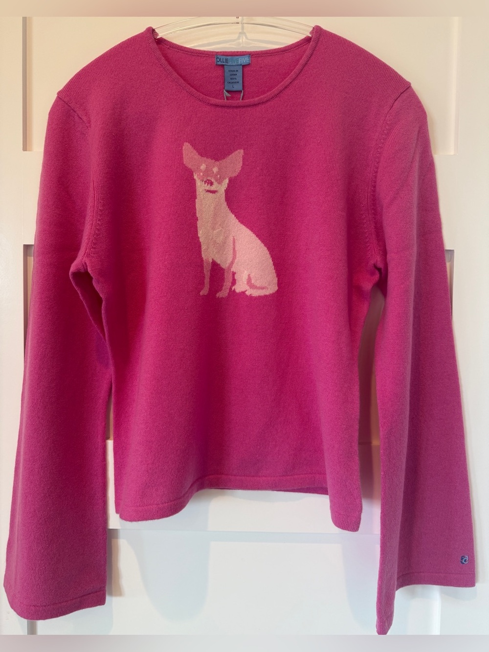 Women’s 100% Cashmere Sweater Large Pink     OllieFiveFive Chihuahua Bell Sleeve